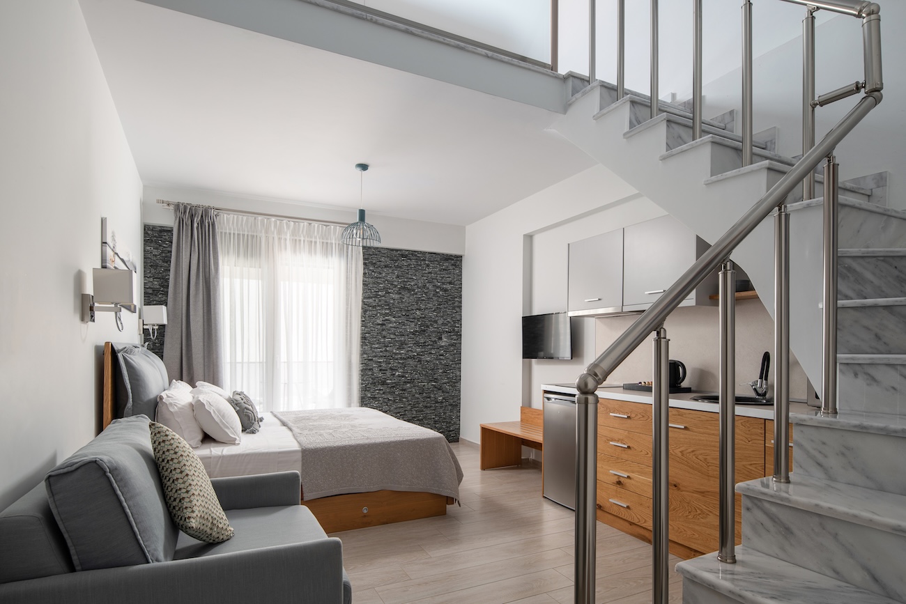 Tiara Holidays - Leon Villas - Family Maisonette - bedroom and kitchen